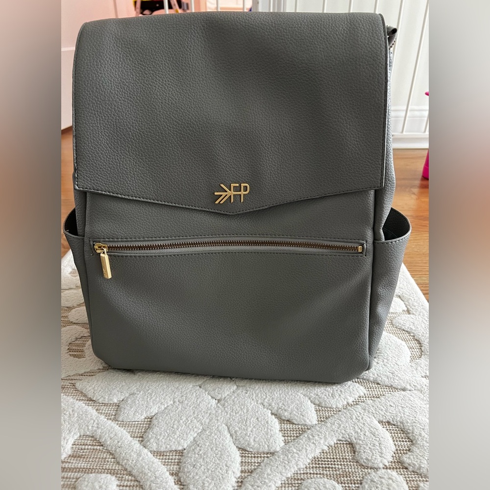 Freshly Picked Classic Diaper Backpack Color Stone with Gold Accents